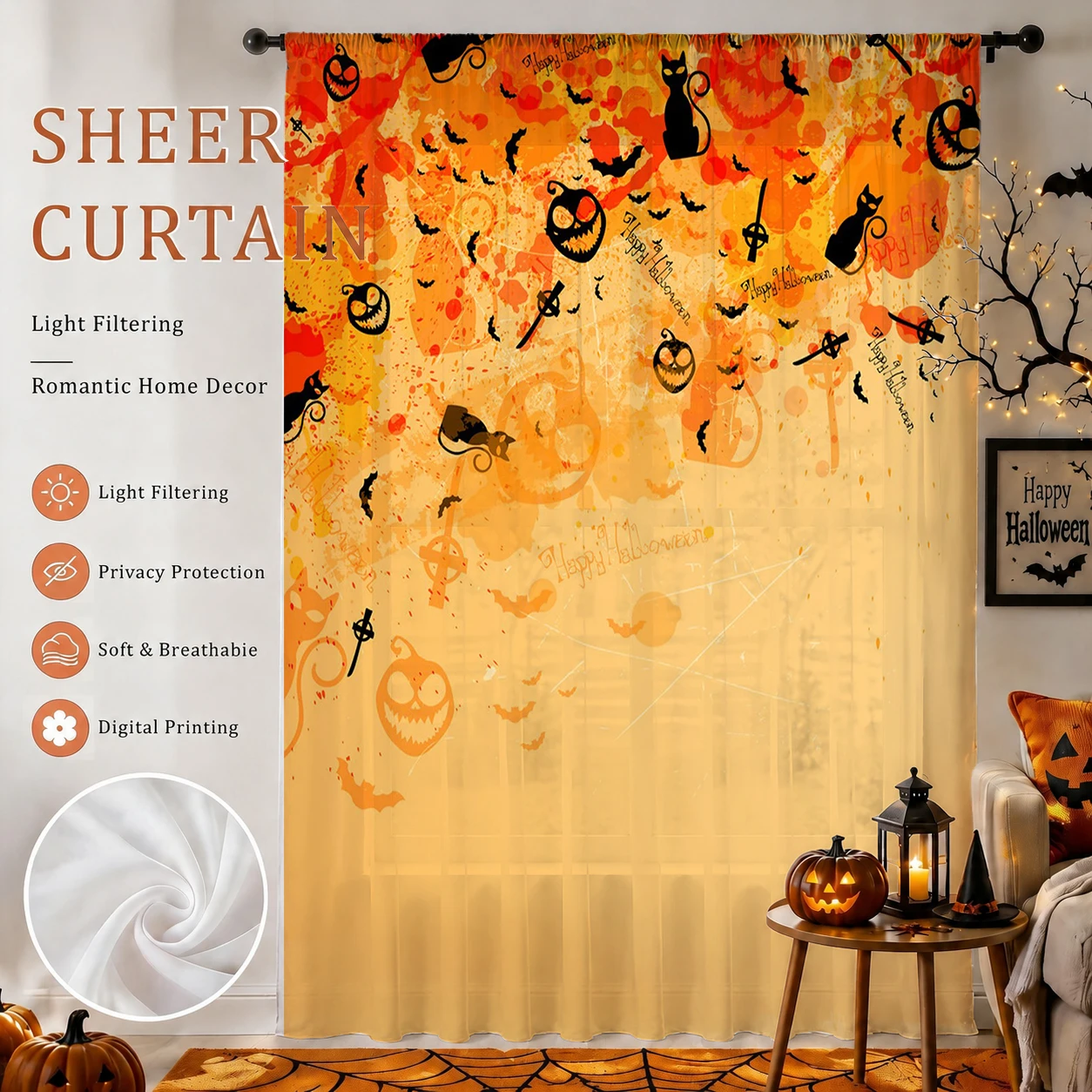 1Pc Spooky Halloween Sheer Cur - огляд і ціна Home Decor Youtube