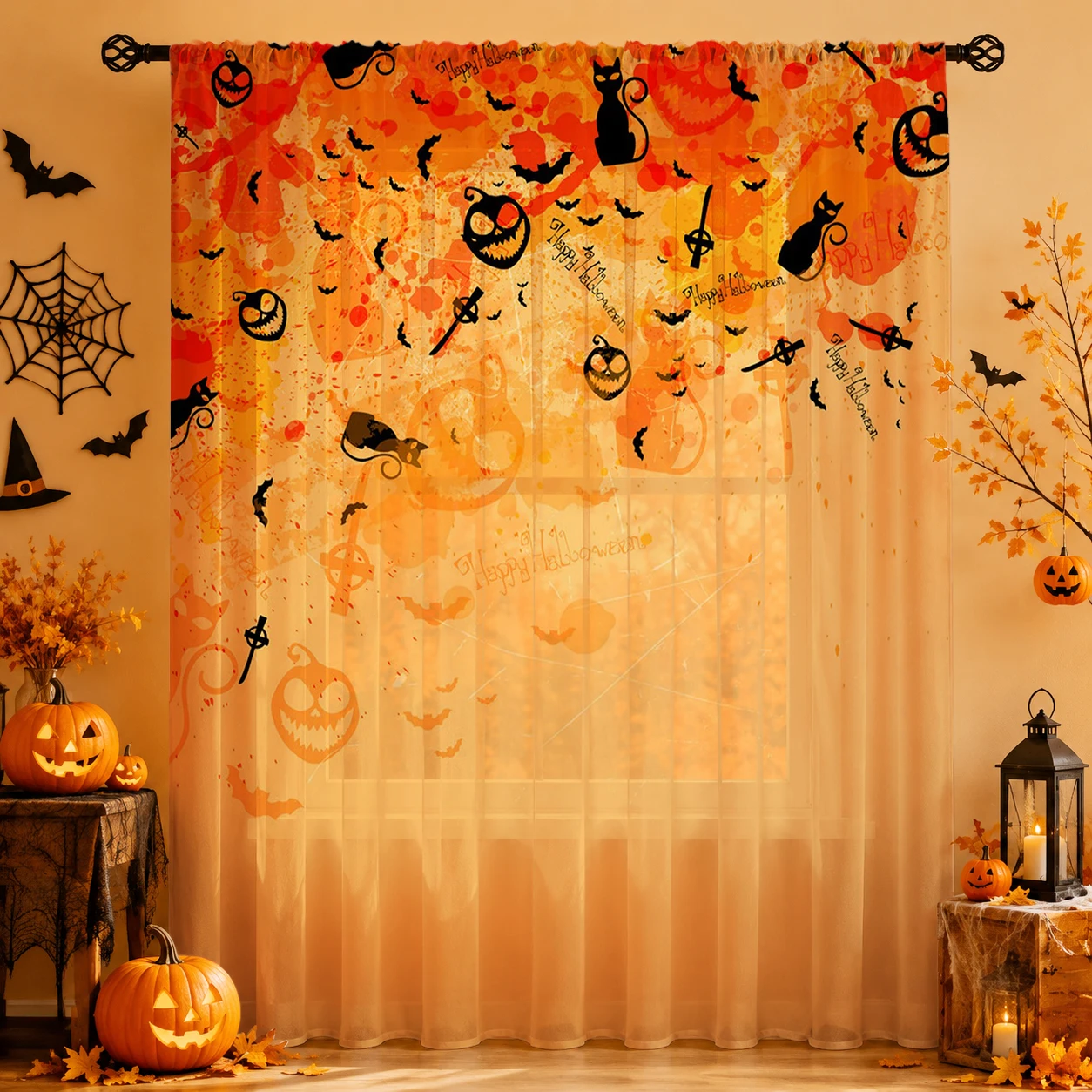 1Pc Spooky Halloween Sheer Cur - огляд і ціна Home Decor Youtube