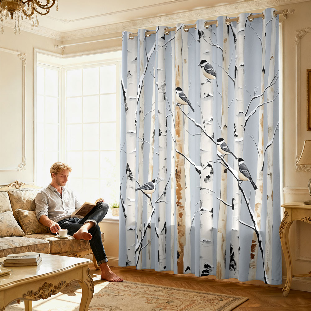 1pc birch forest titmouse prin - огляд і ціна Home Decor Curtain