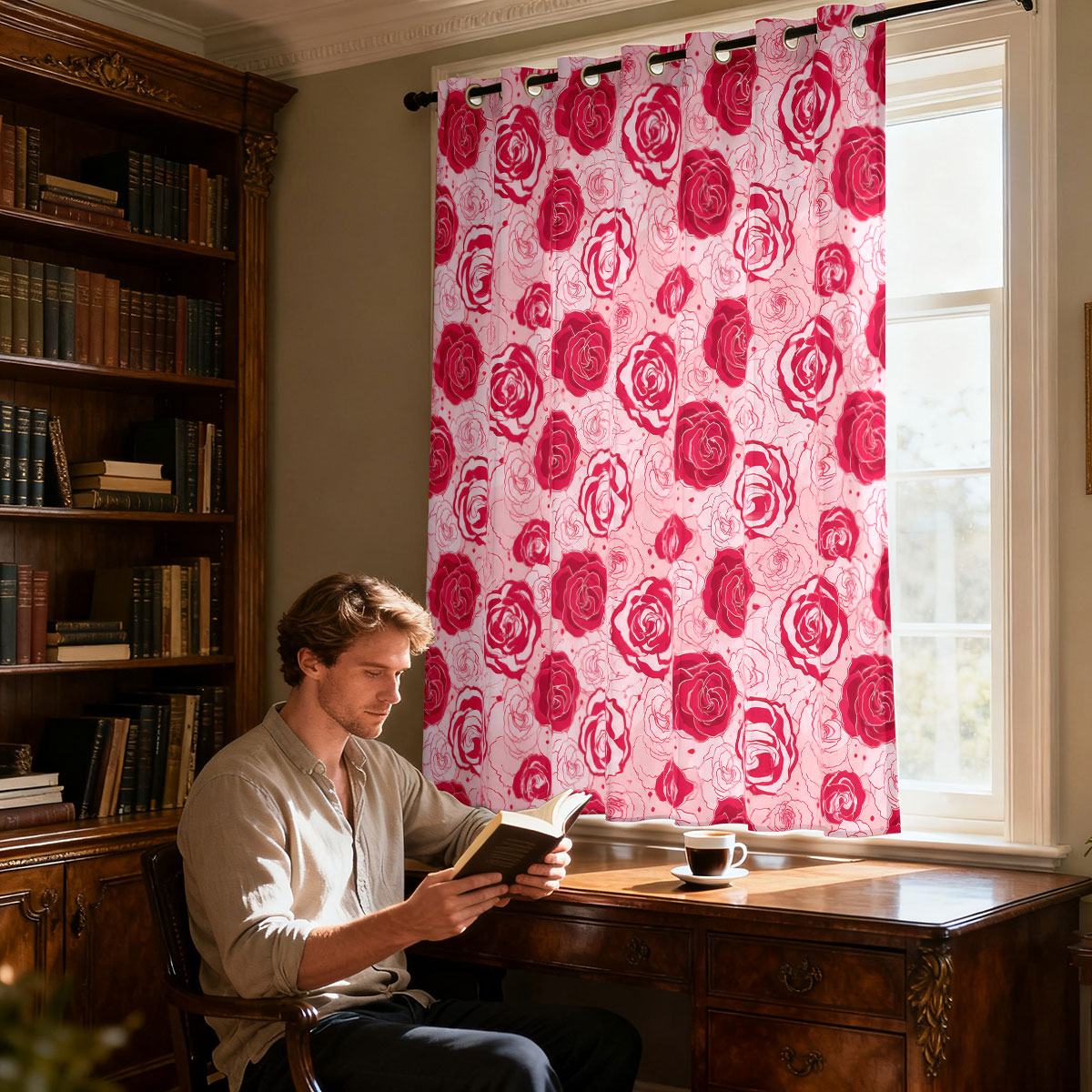 1pc Light Green Base Pink Rose - огляд і ціна Home Decor Curtain